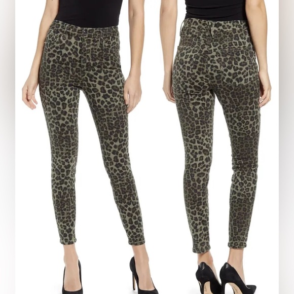 Good American Denim - Good American Good Waist Crop Skinny Jeans Sage Green Leopard High Rise Size 16
